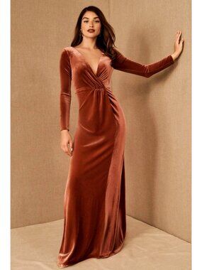 Jenny Yoo Ryland Velvet Gown In English Rose Size 10 V-Neck Floor-Length
